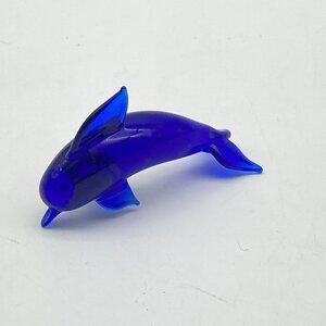Art Glass‎ Dolphin Colbalt Blue Paperweight Figurine Ornamental Fish Vintage